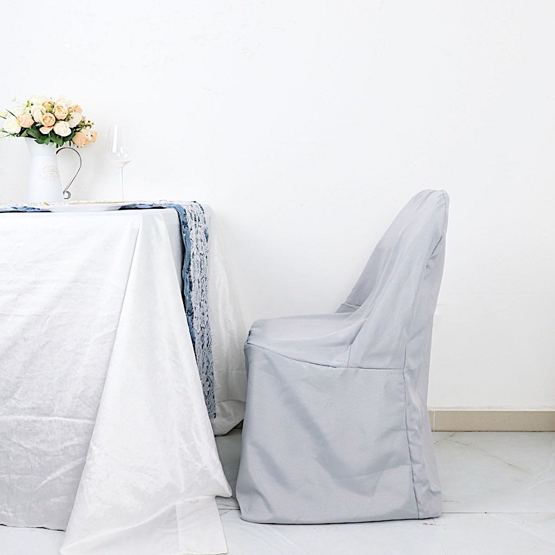 50 Silver Polyester FOLDING Flat CHAIR COVERS Wedding Party Banquet Decorations