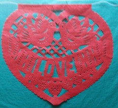 Mexican Valentine Heart Papel Picado Cutout Flags Bunting Paper Red & White