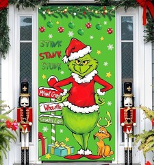 Green Christmas Door Cover Welcome Birthday Party Decorations Winter Holiday …