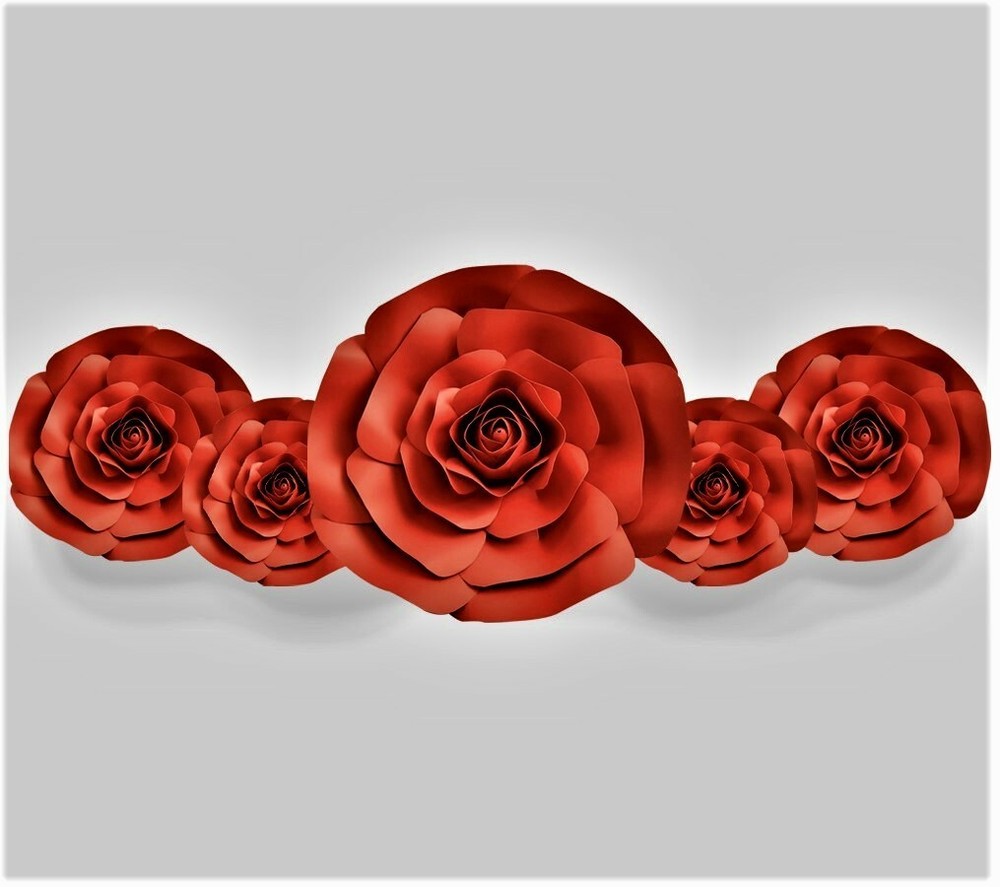 Decor In The Box 5 piece Handmade Paper Flower Set, Fully Assembled (Red)