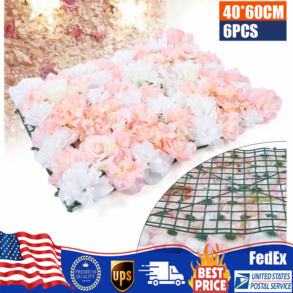 6 Pcs Artificial Silk Flower Wall Panel Floral Backdrop Party Wedding Decoration