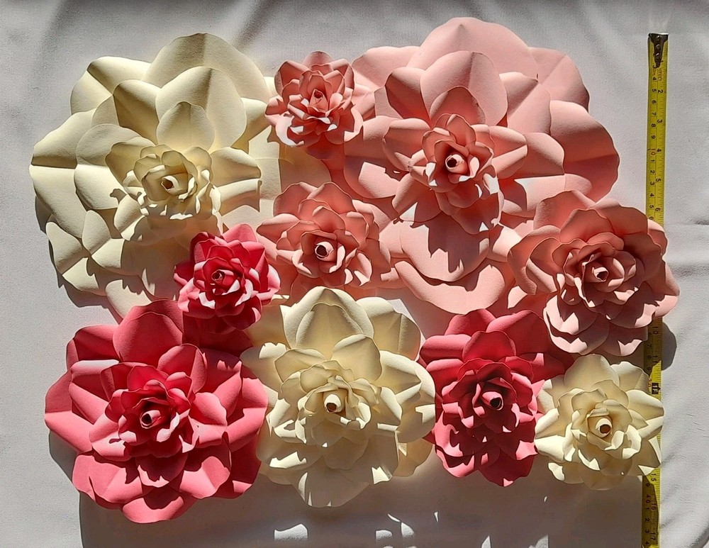 💗🌺 10pcs 3D Pink Paper Flowers – Handmade Wall Backdrop Decor ✨