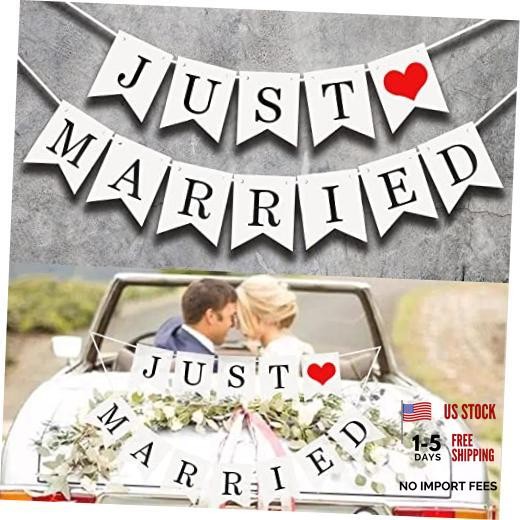 Just Married Car Decorations, Just Married Sign Banner Car Decorations Fit for