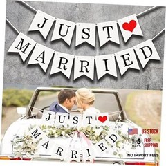 Just Married Car Decorations, Just Married Sign Banner Car Decorations Fit for