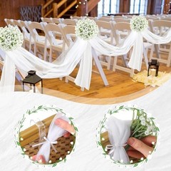 34 Pcs Church Pew Wedding Decorations Fabric Tulle Silk Flower Pew Clips White