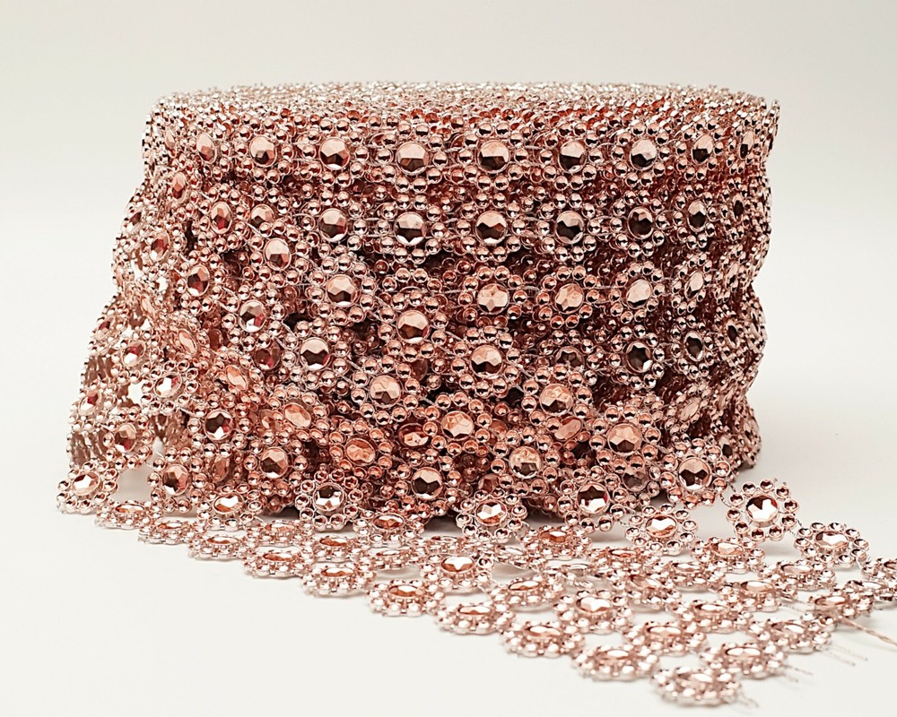 10YD Rose Gold Diamond Bling Mesh Rhinestone Ribbon Wrap Wedding Decoration 4″