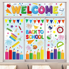 9 Sheet Back to School Window Clings Colorful Pencil Crayon Ruler Window Decals