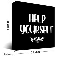 Help Yourself Black Wood Block Sign Desk Decor,Rustic Wooden Box Plaque Sign …