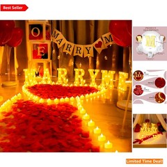 Complete Proposal Kit: LED ‘Marry Me’ Letters, Tea Lights, and Rose Petals