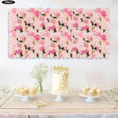 20 Pcs Artificial Flower Wall Panels Light Pink Silk Fabric Backdrop