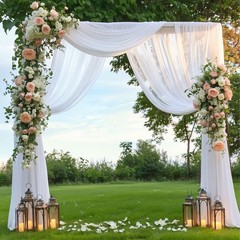 Wedding Arch Draping Fabric 28″x19FT, Sheer White Chiffon Backdrop, 2 Panels for
