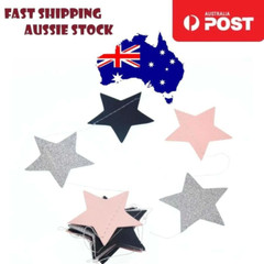 2x 2m 5.4cm BLACK PINK SILVER Stars Garland Decorations Birthday Wedding Party
