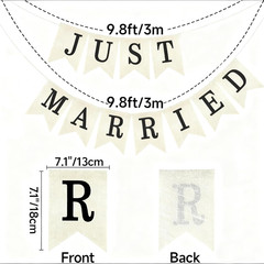 Just Married Burlap Banner Rustic Cream Black Pre-Assembled Wedding Car Decor