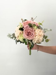 Blush Pink Rose Bridal Bouquet, Dusty Rose Wedding Flowers, Silk Flower Bouquet