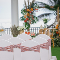 All around Sequin Rose Gold Chair Sashes for Wedding Chair Bands, Chairs Bows fo