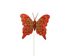 12PC 4″ Red + Gold Glitter Feather Butterflies Craft DIY Wedding Cake Topper