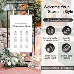 Black Wedding Sign Decorative Stand with Full-Grain Leather Straps and Design Bu