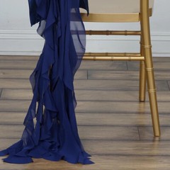 Navy Blue Premium CHAIR COVER Curly Chiffon Ruffled SASHES Wedding Decorations
