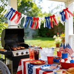 Patriotic Red White Blue Bow Satin Garland 4th of July Party Decorations 6.5 Ft