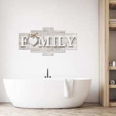 SUNYSUBY 5PCS/Set FAMILY Sign Rustic Beige Wood Grain Large Framed Hand-Made …