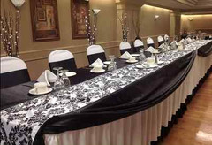12 Black and White 12″ x 108″ Flocking Damask Table Runner 3D Flocked Velvet USA