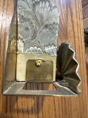 Vtg CBK LTD 1988 Paper Decorative Fan Brass Base Green Paisley Print 24×13 in