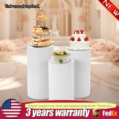 3 Pcs Round Cylinder Pedestal Stand For Wedding Party Display Stand Decor White