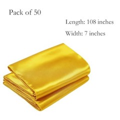 Pack of Wedding Satin Chair Sashes Bows 7x108inch Ribbon Fabric Bands 50 Gold