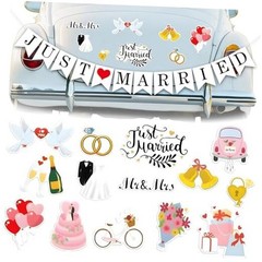 , Just Married Car Magnets – Pack of 15 | Just Married Banner for Wedding