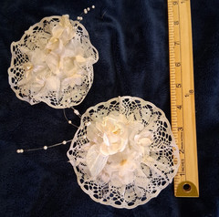 Lot of Vintage Wedding Decorations – White Lace Bows, Plastic Bells & Floral App