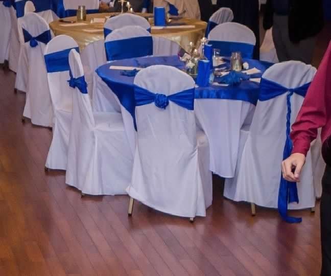 Special Event/Wedding Table & Chair Decorations (Royal Blue, Gold & White)