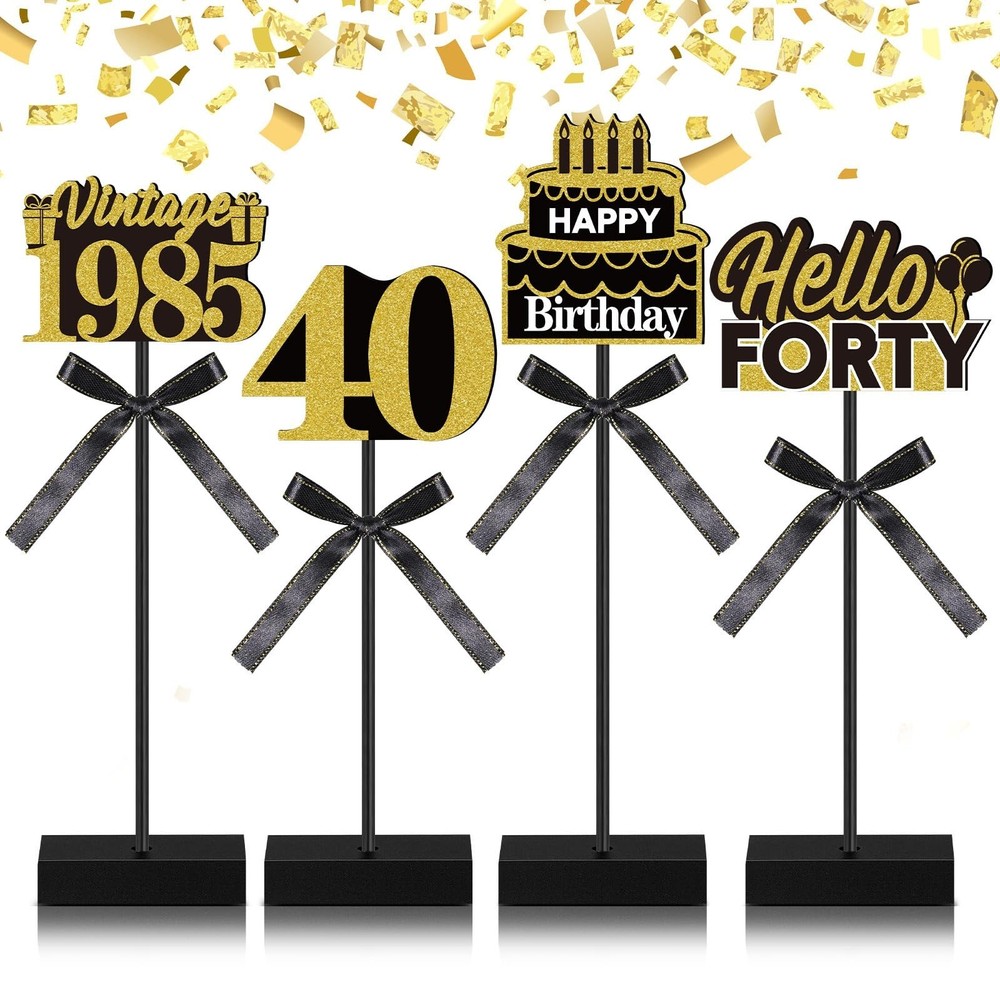 Yousoontic 4 Pcs 40th Birthday Table Decorations for Men Women, Black Gold Wo…