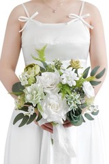 Wedding Bouquet Artificial Flower Silk Foam 11 Inch White Bridesmaid Toss Gift