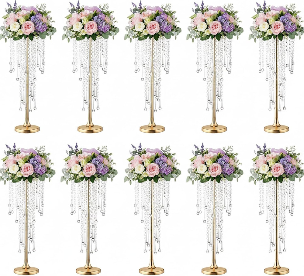 Elegant Gold Crystal Beaded Flower Vases for Weddings & Events Decor