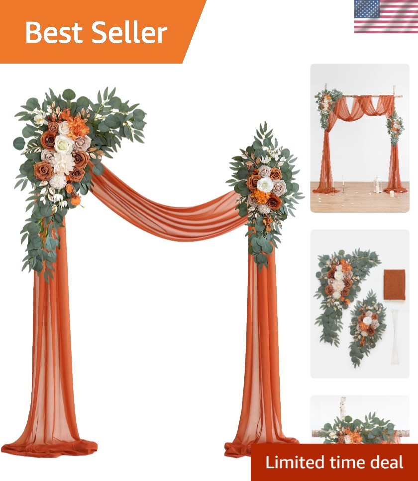 DIY Burnt Orange Wedding Arch Flowers Set: 3 Vivid Swags & 26Ft Draping Elegance