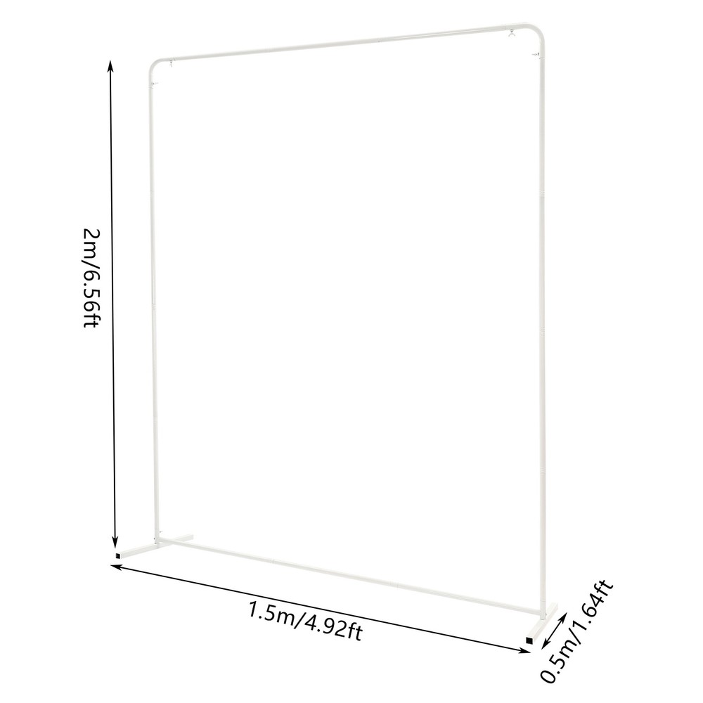 Wedding Backdrop Stand 1.5 × 2 m White Iron Frame Freestanding With Cloth Cover