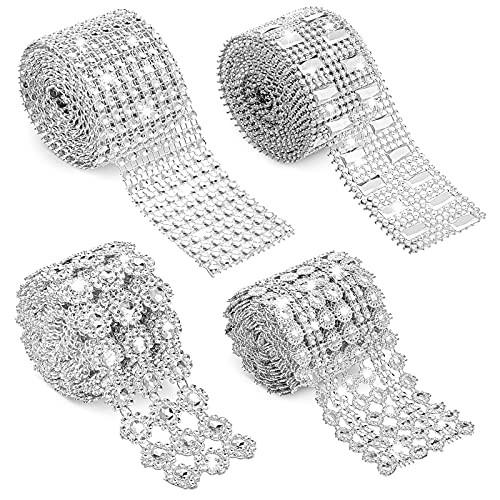 8 Yards 4 Rolls Bling Crystal Rhinestone Ribbon Silver Bling Rhinestone