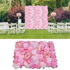 6 Pcs Wedding Flower Wall Panel Floral Backdrop Silk Rose Wall 40*60cm Dark Pink