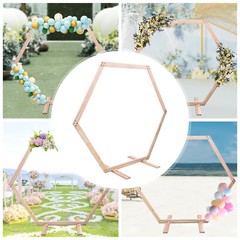 7.1ft × 6.1ft Rustic Wooden Hexagon Wedding Backdrop Stand