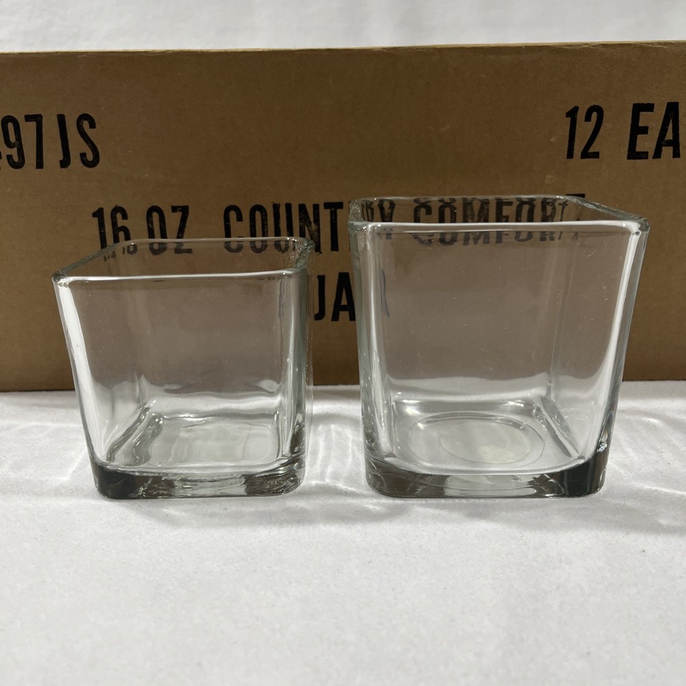 12 pcs Mixed (6) 3.5” & (6) 4” Square Clear Glass Wedding Centerpieces Vase NIB