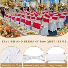 50 Pcs Spandex Chair Sashes Bows with Slider Buckle, White