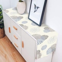 Light Blue Grey Table Runner Wild Dahlia Pinnata Flower Table Runners Modern