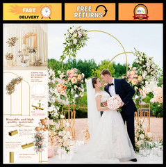 Metal Wedding Arch Backdrop Stand Set of 2 – 7.2FT & 6FT Gold Balloon Frame for