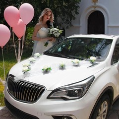 Wedding Car Decorations Kit – Floral Garland & Satin Bows, Elegant Wedding Car D