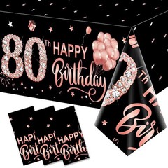 3 Pack Rose Gold 80th Birthday Tablecloth Decorations – Happy Eighty Birthday…