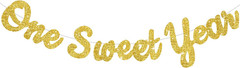 Pink Glitter Sweet 1 Year Banner(Pre-Strung), First Birthday Anniversary Party D