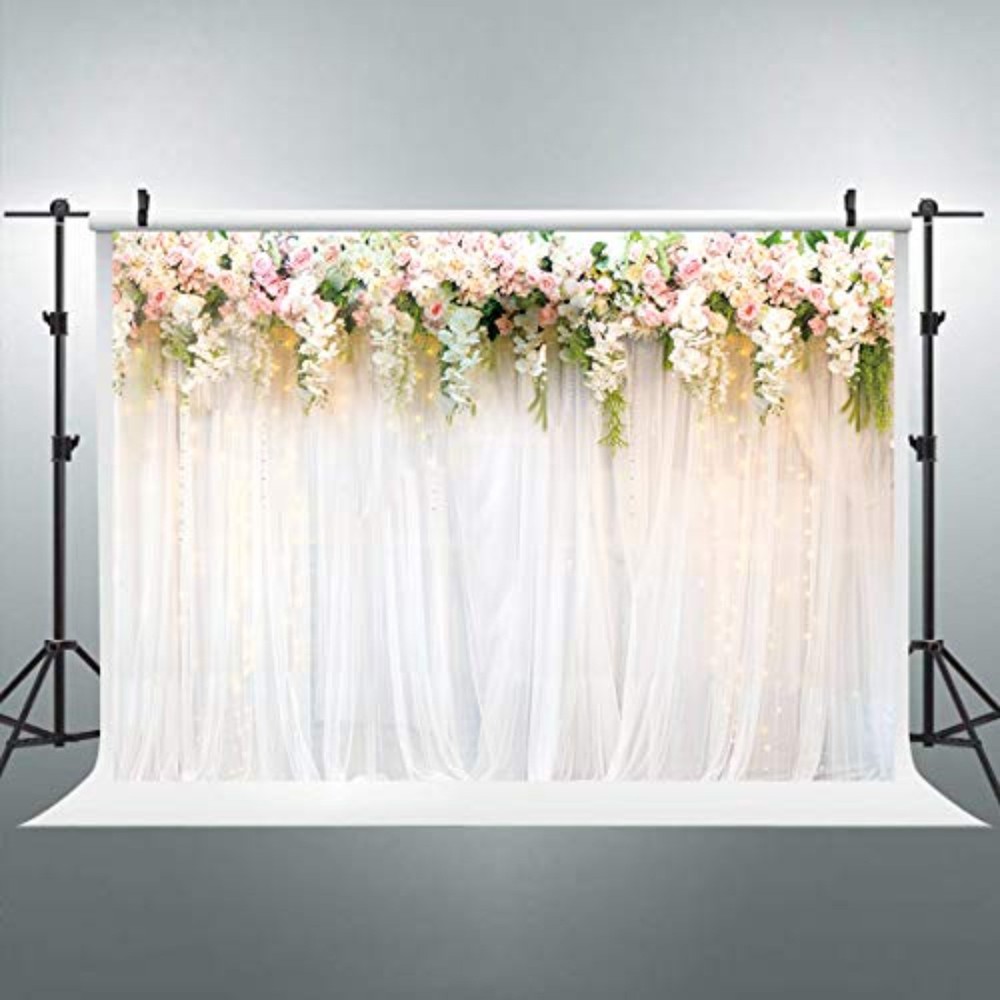 Wedding Bridal Floral Wall Backdrop 8x6Feet Pink White Rose Flowers Background