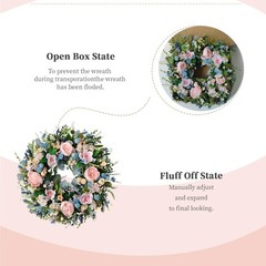 Pink Peony Front Door Wreath 24-inch Spring Flower Blue Wreath Indoor Outdoor…