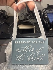 Set of 4 Wedding “Reserved” Signs – Light Blue Polycarbonate With White Ribbon