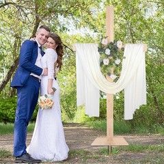 71″ Wedding Wood Cross with White Ribbons & Eucalyptus Garland
